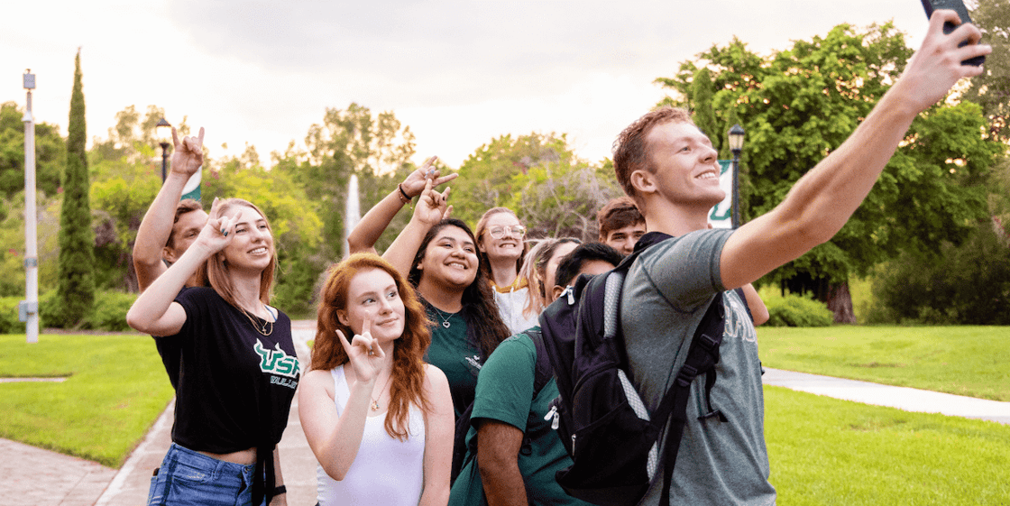 Prospective students tour the USF Tampa campus.