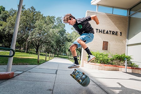 Student skateboarding